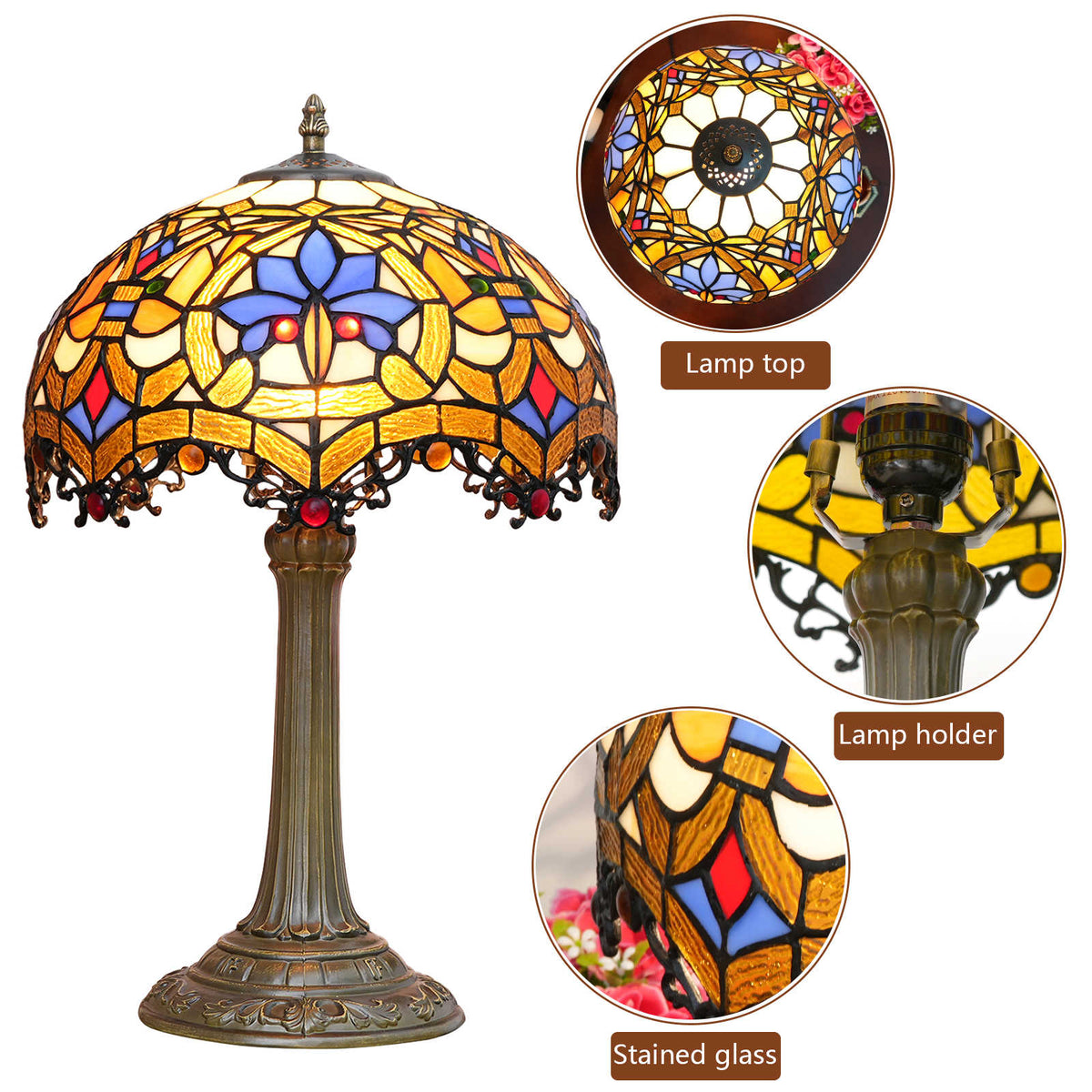 Lampe de Table Style Tiffany en Verre Teinté Multicolore