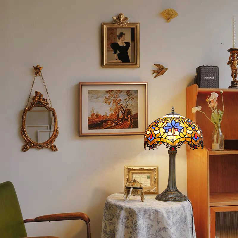 Lampe de Table Style Tiffany en Verre Teinté Multicolore
