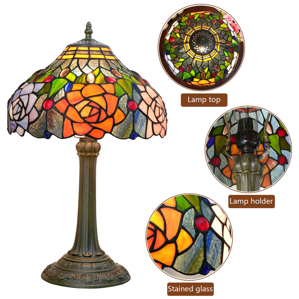 Lampe de Table Tiffany en Verre Teinté aux Roses Multicolores