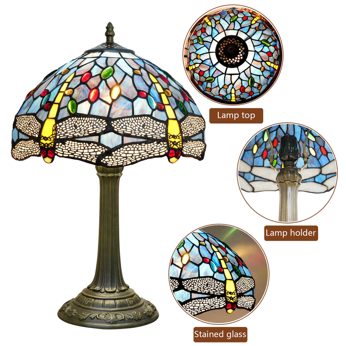 Lampe de Table Tiffany en Vitrail à Libellules