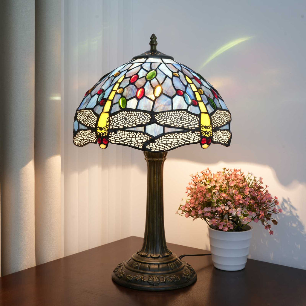 Lampe de Table Tiffany en Vitrail à Libellules
