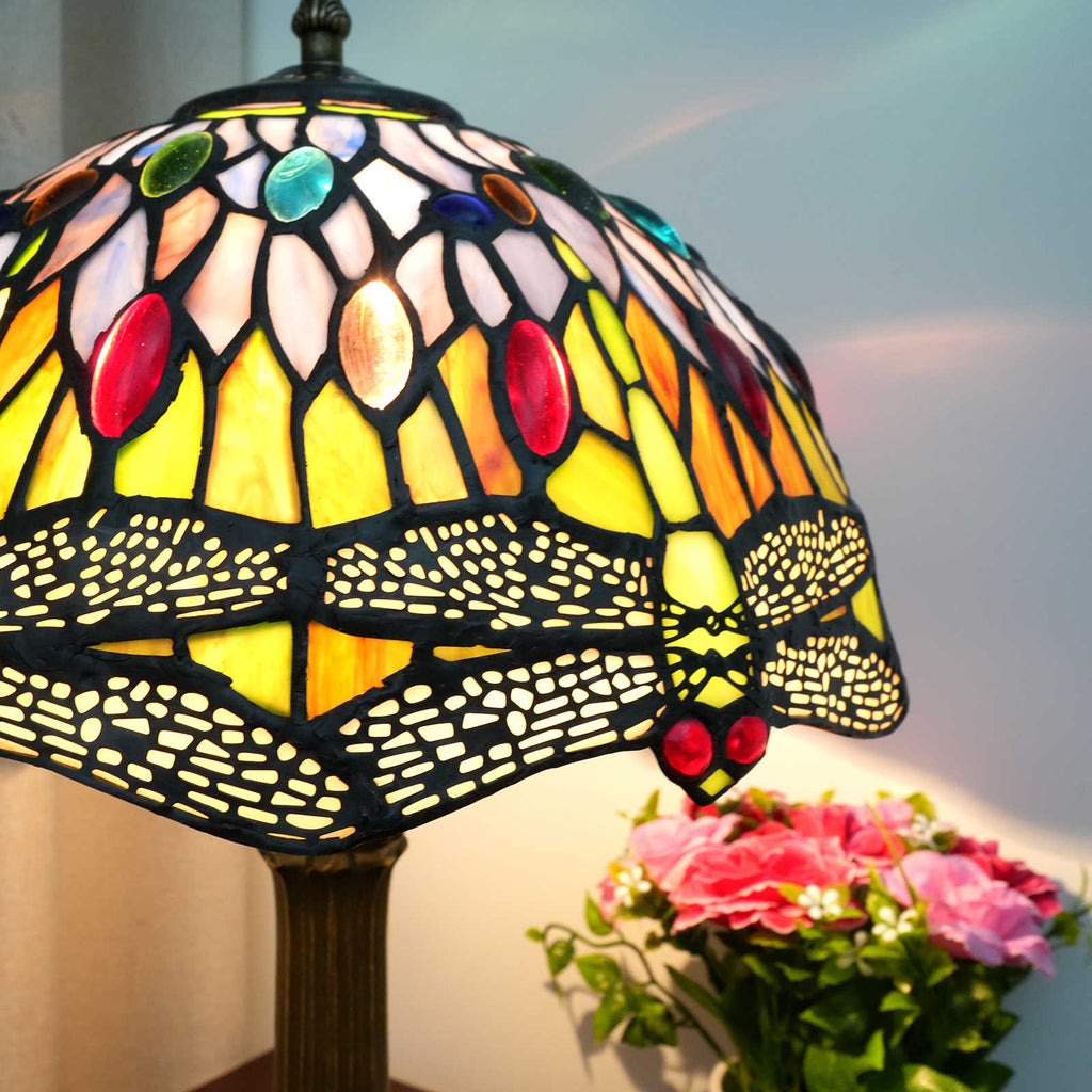 Lampe de Table Tiffany en Vitrail Libellule Multicolore