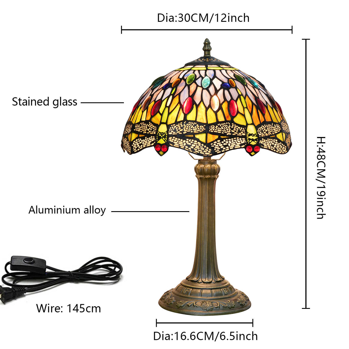 Lampe de Table Tiffany en Vitrail Libellule Multicolore