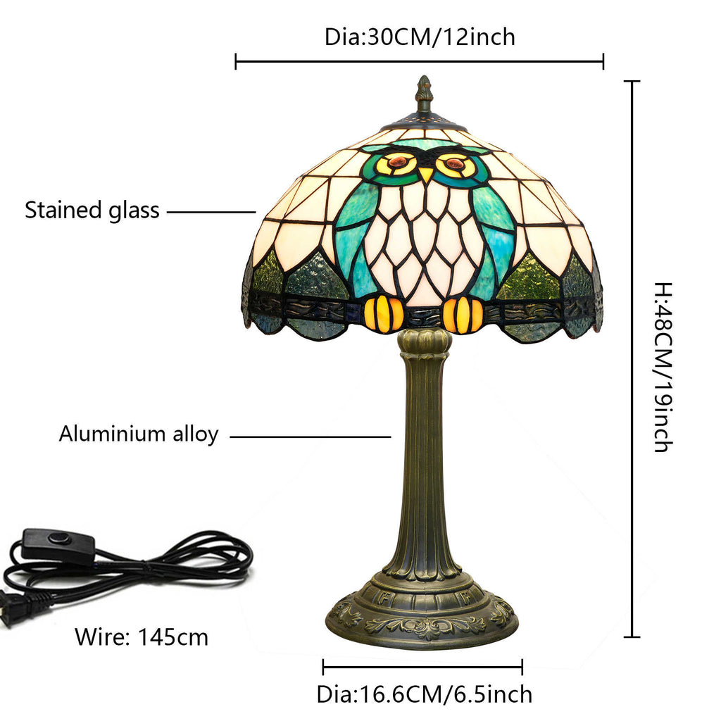 Lampe de Table Tiffany Hiboux en Vitrail Bleu