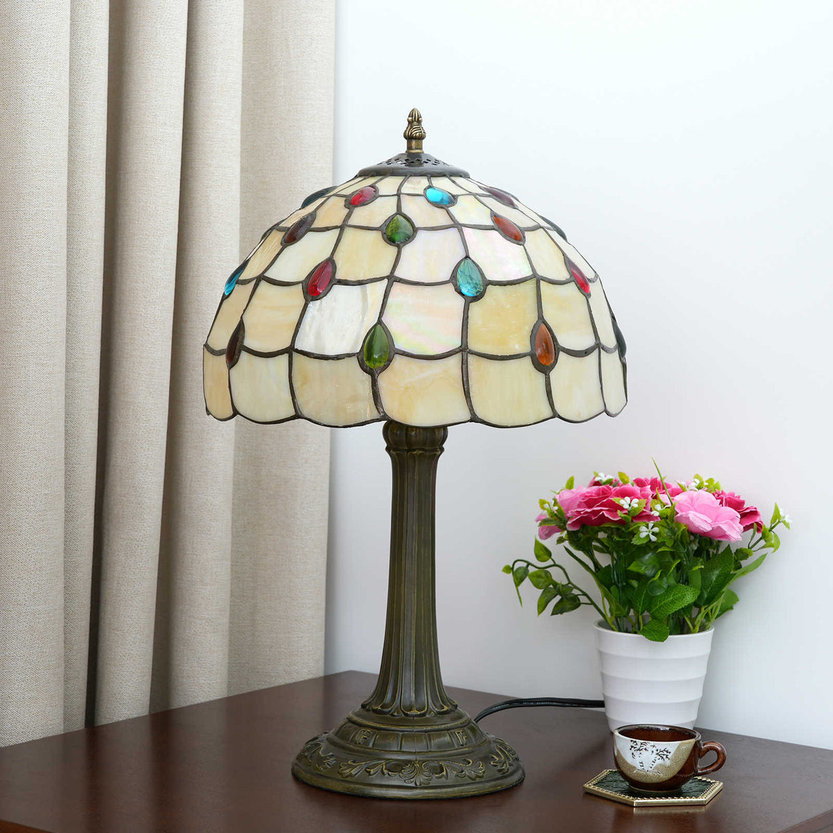 Lampe de Table Style Tiffany à Gouttes Colorées