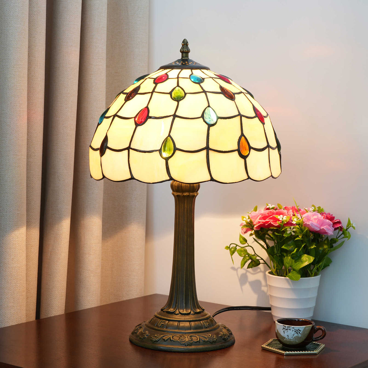 Lampe de Table Style Tiffany à Gouttes Colorées