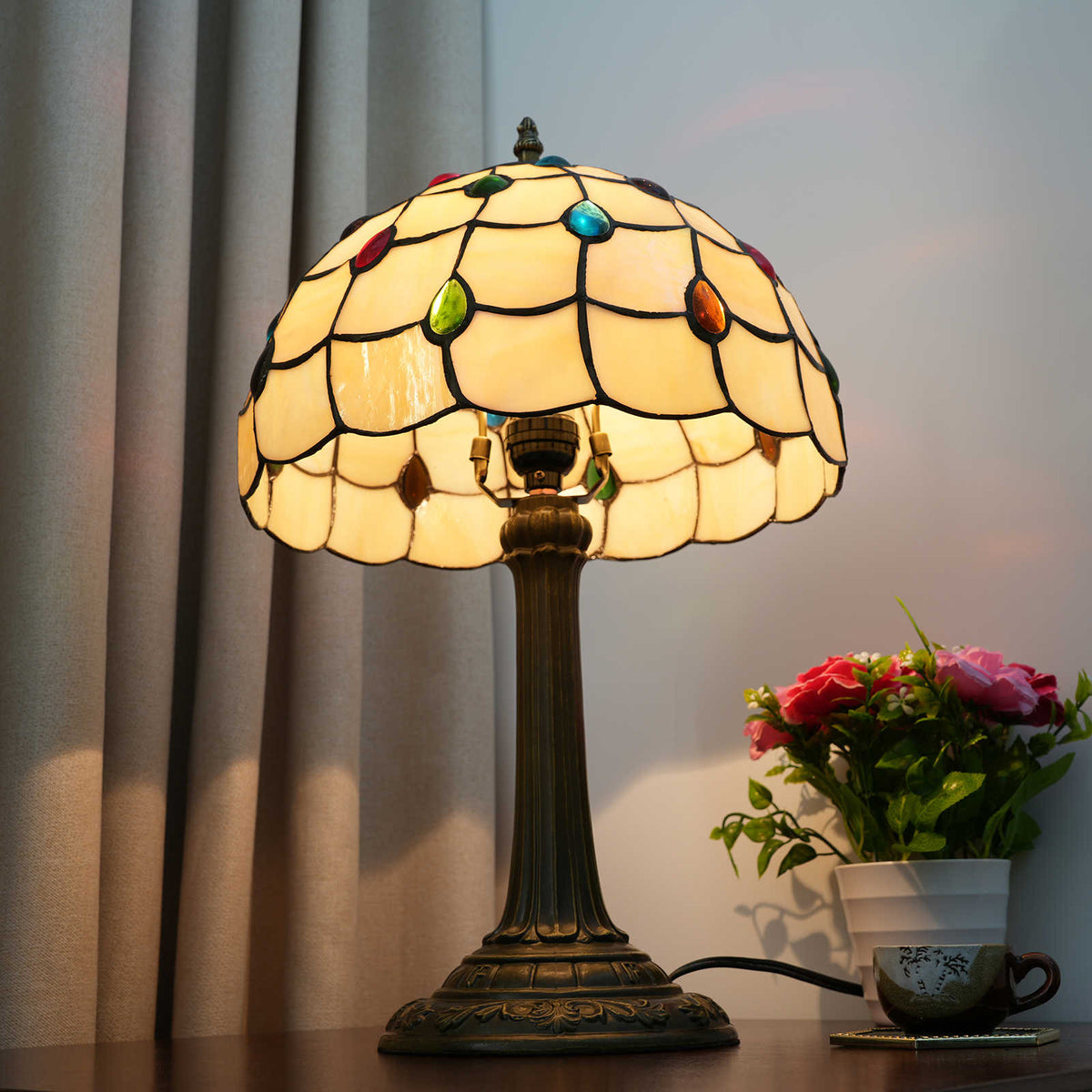 Lampe de Table Style Tiffany à Gouttes Colorées