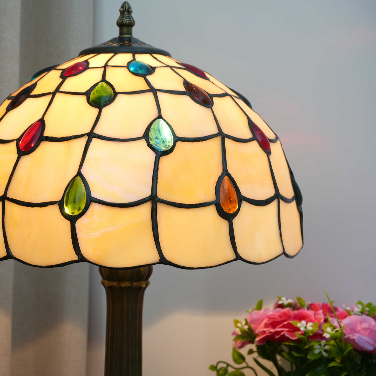 Lampe de Table Style Tiffany à Gouttes Colorées