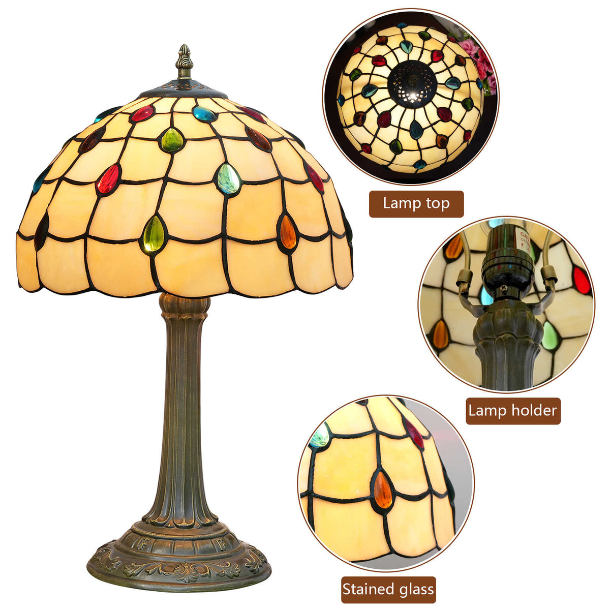 Lampe de Table Style Tiffany à Gouttes Colorées