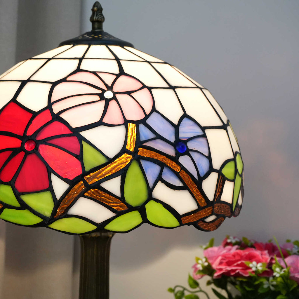 Lampe de Table Style Tiffany Floral en Verre Teinté
