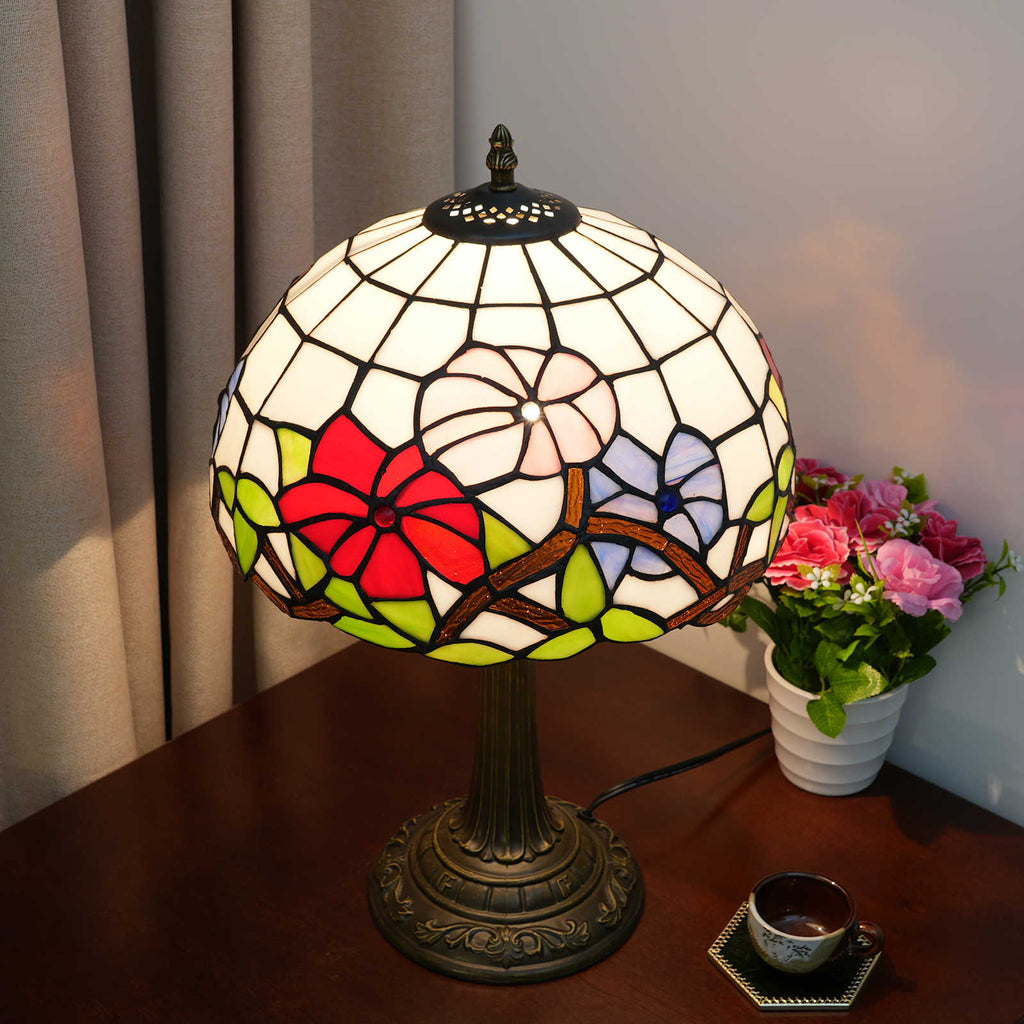 Lampe de Table Style Tiffany Floral en Verre Teinté