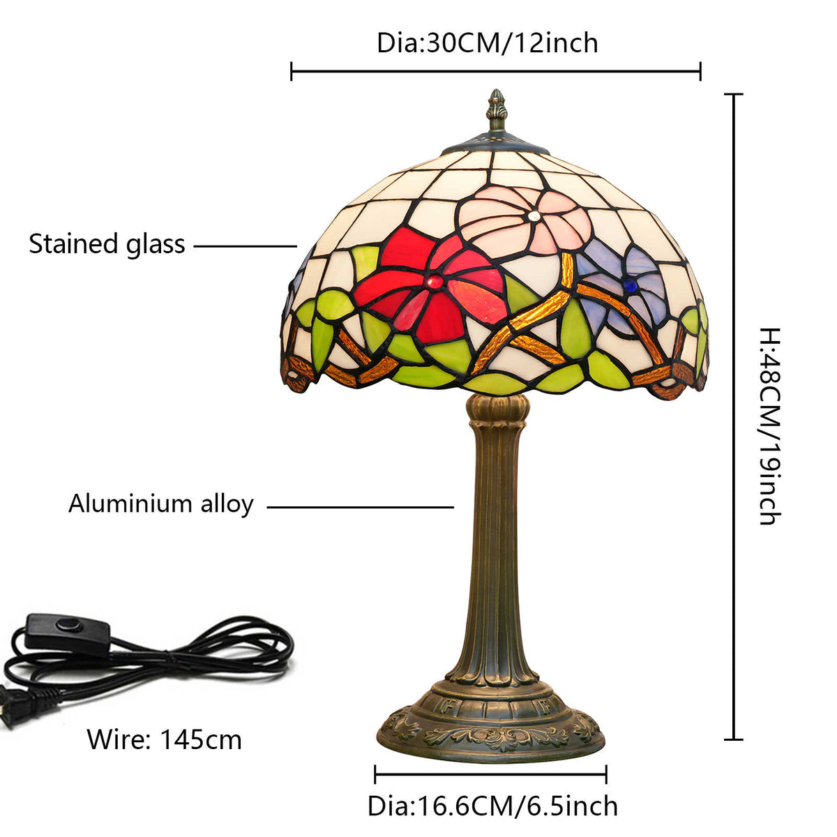 Lampe de Table Style Tiffany Floral en Verre Teinté