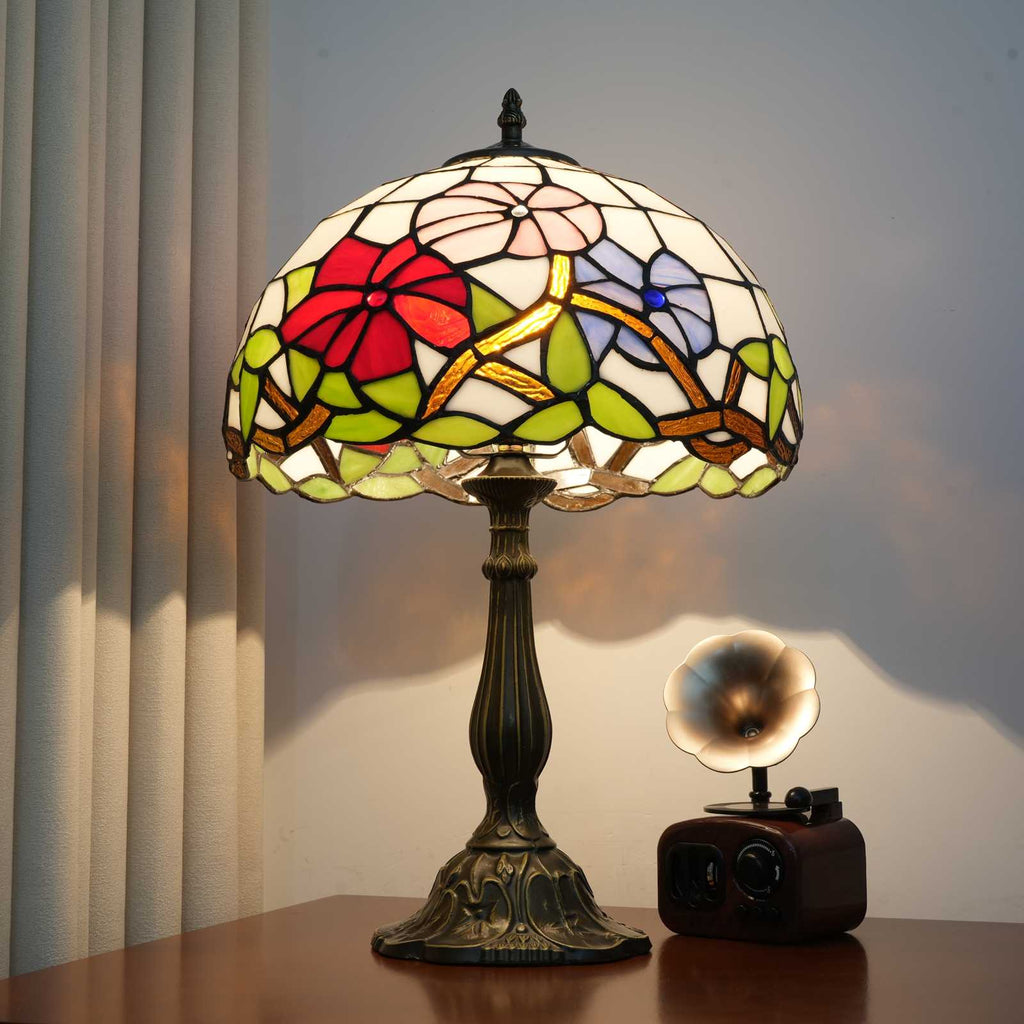 Lampe de Table Tiffany à Vitrail Floral Multicolore