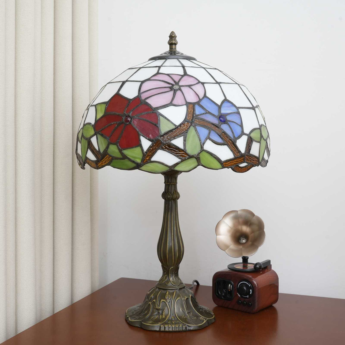 Lampe de Table Tiffany à Vitrail Floral Multicolore