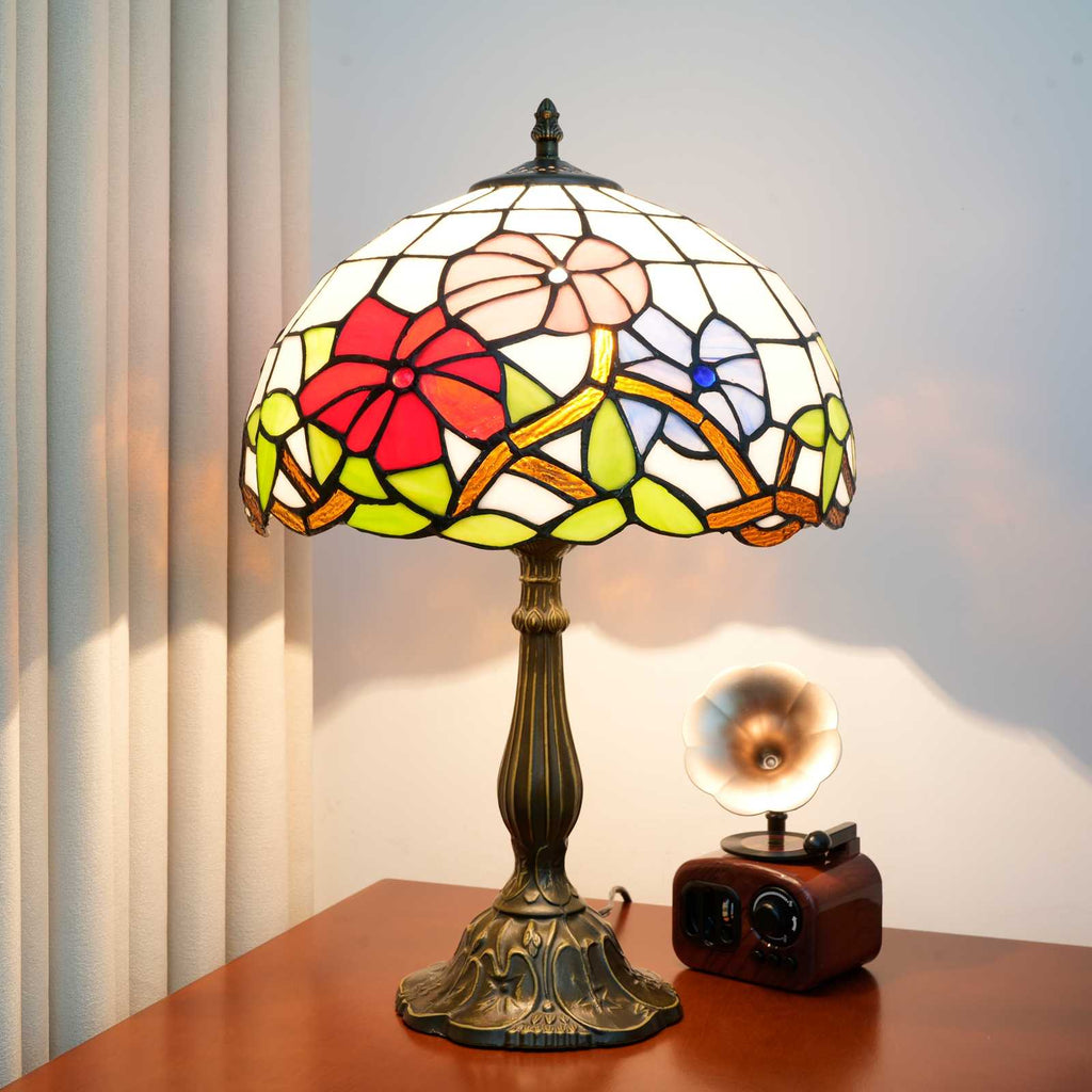 Lampe de Table Tiffany à Vitrail Floral Multicolore