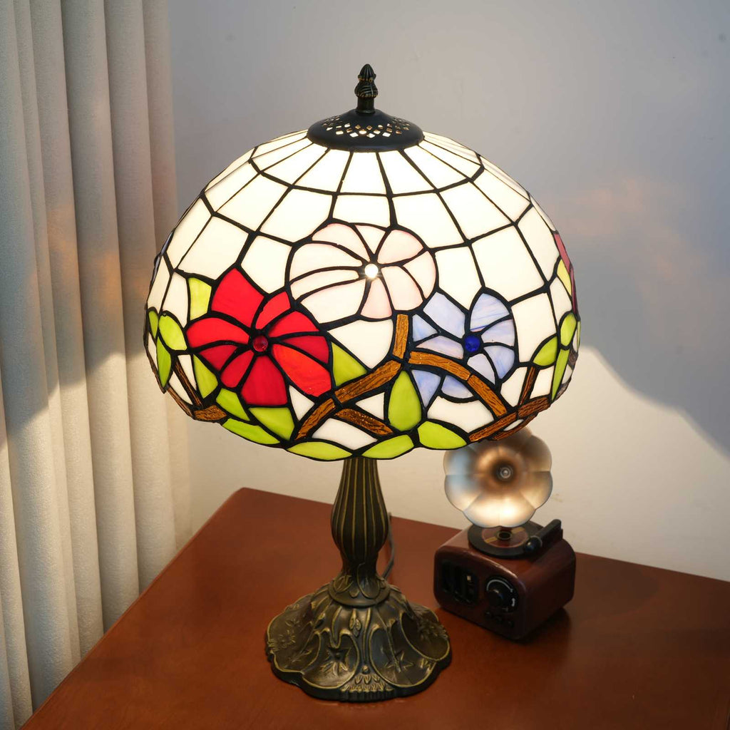 Lampe de Table Tiffany à Vitrail Floral Multicolore