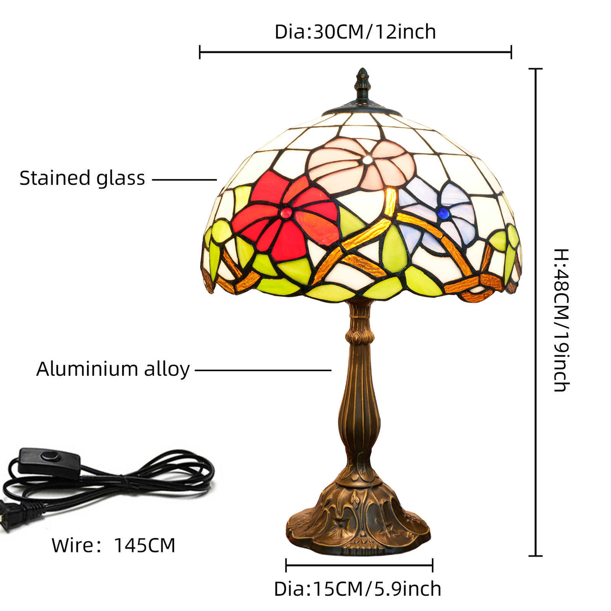 Lampe de Table Tiffany à Vitrail Floral Multicolore