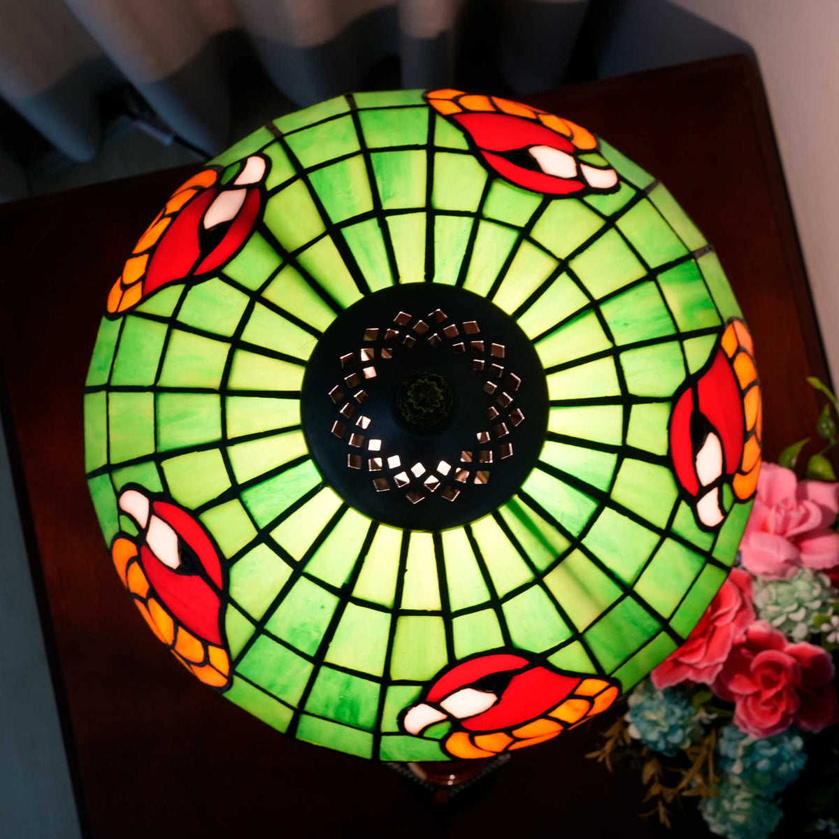 Lampe de Table Tiffany en Vitrail Perroquet Vif