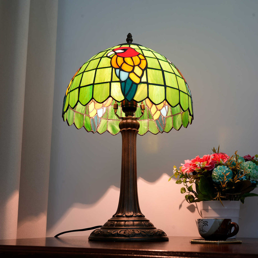Lampe de Table Tiffany en Vitrail Perroquet Vif