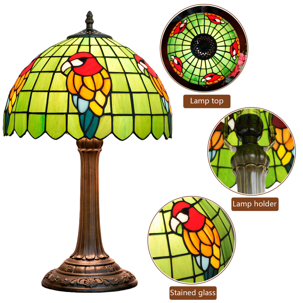 Lampe de Table Tiffany en Vitrail Perroquet Vif