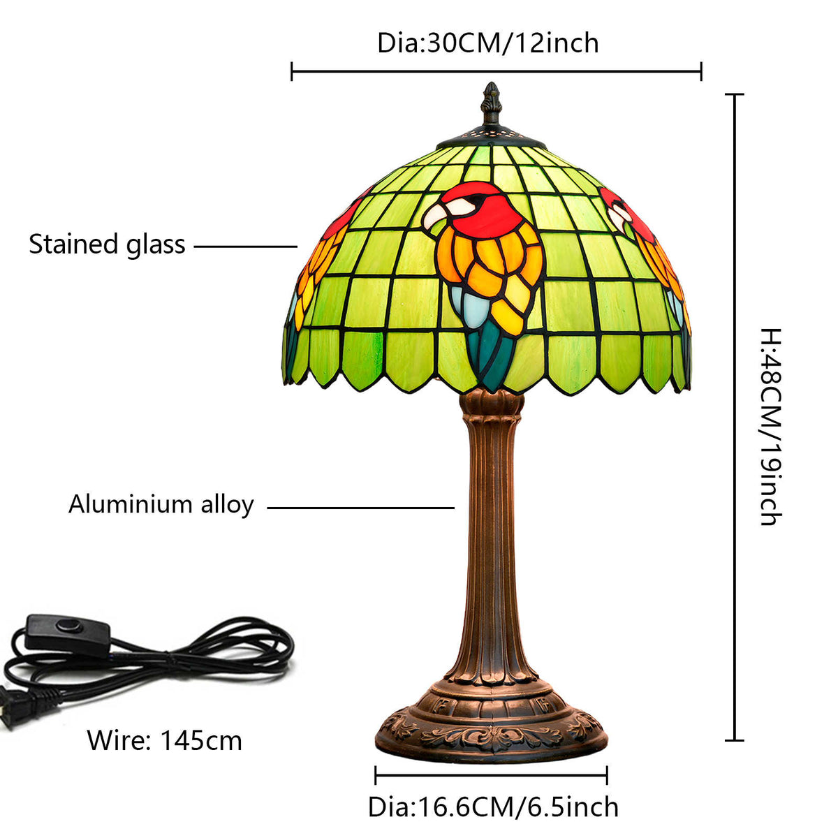 Lampe de Table Tiffany en Vitrail Perroquet Vif