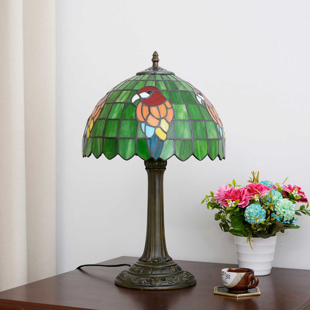 Lampe de Table Tiffany en Vitrail Perroquet Vif