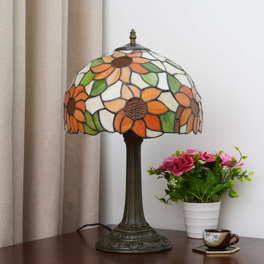 Lampe de Table Tiffany à Fleurs en Verre Teinté