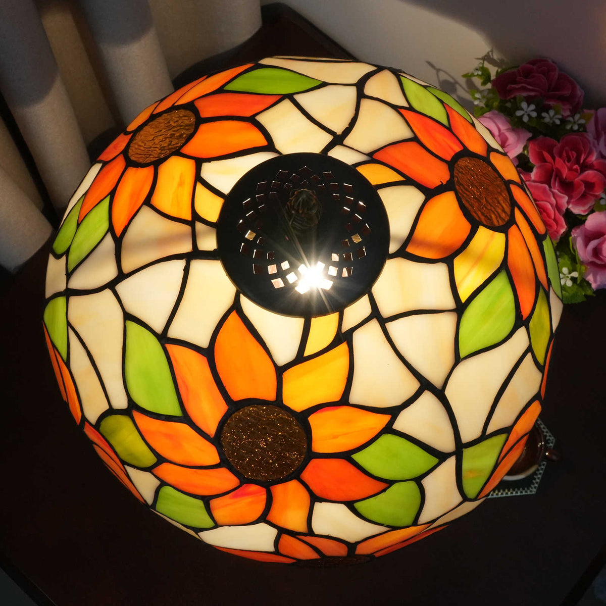 Lampe de Table Tiffany à Fleurs en Verre Teinté