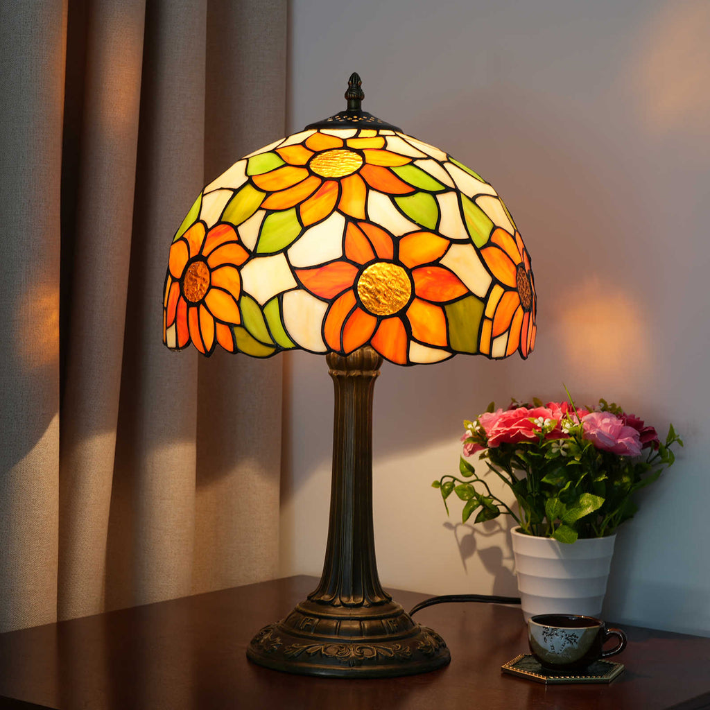 Lampe de Table Tiffany à Fleurs en Verre Teinté