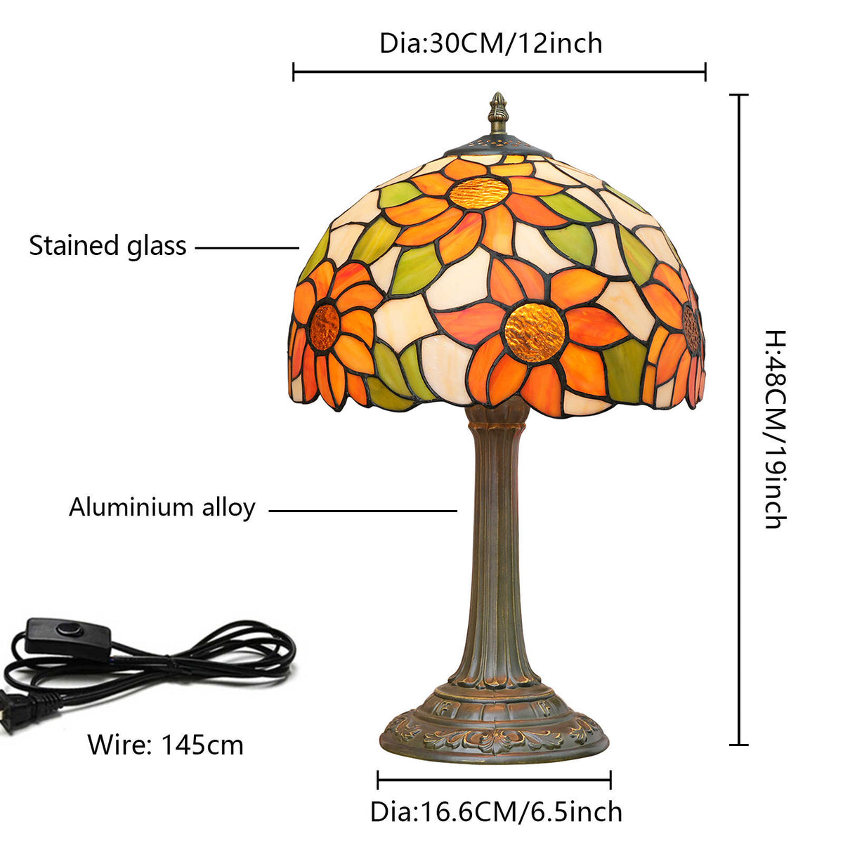Lampe de Table Tiffany à Fleurs en Verre Teinté