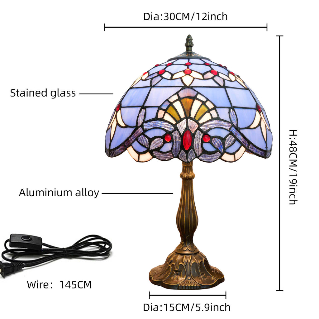 Lampe de Table Tiffany en Vitrail Bleu et Rouge