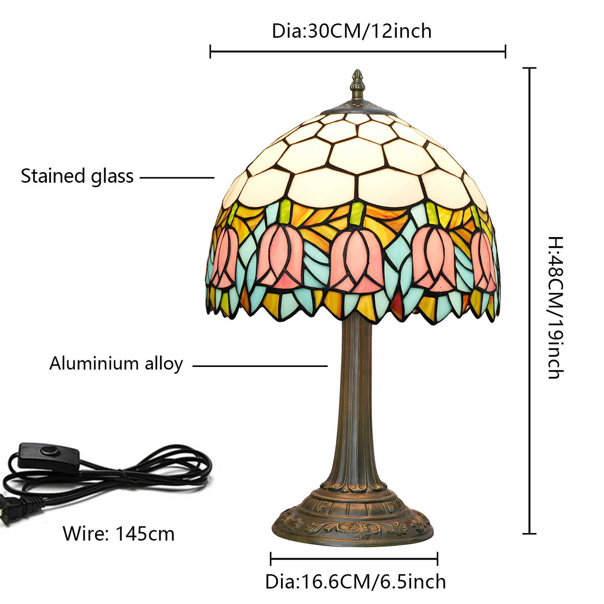Lampe de Table Tiffany à Motifs Tulipes Roses