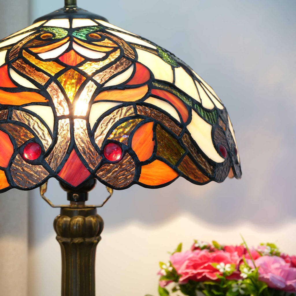 Lampe Tiffany en Vitrail Multicolore et Base Vieillie