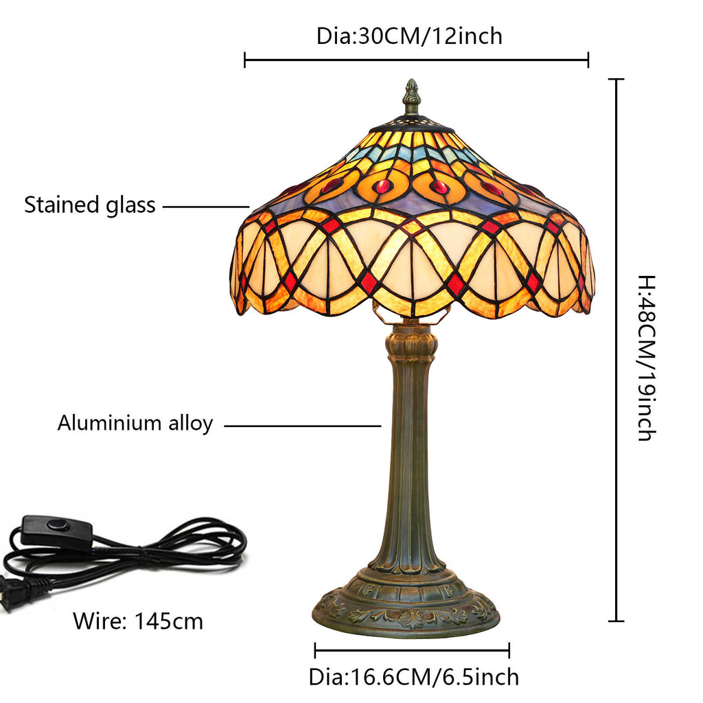 Lampe de Table Tiffany en Vitrail et Pied Bronze Vieilli