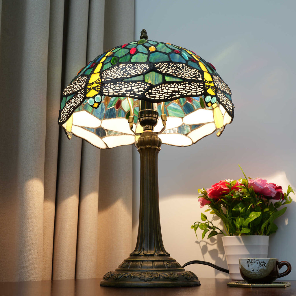 Lampe de Table Tiffany Libellule Bleue en Verre Teinté
