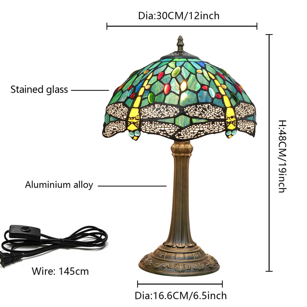 Lampe de Table Tiffany Libellule Bleue en Verre Teinté