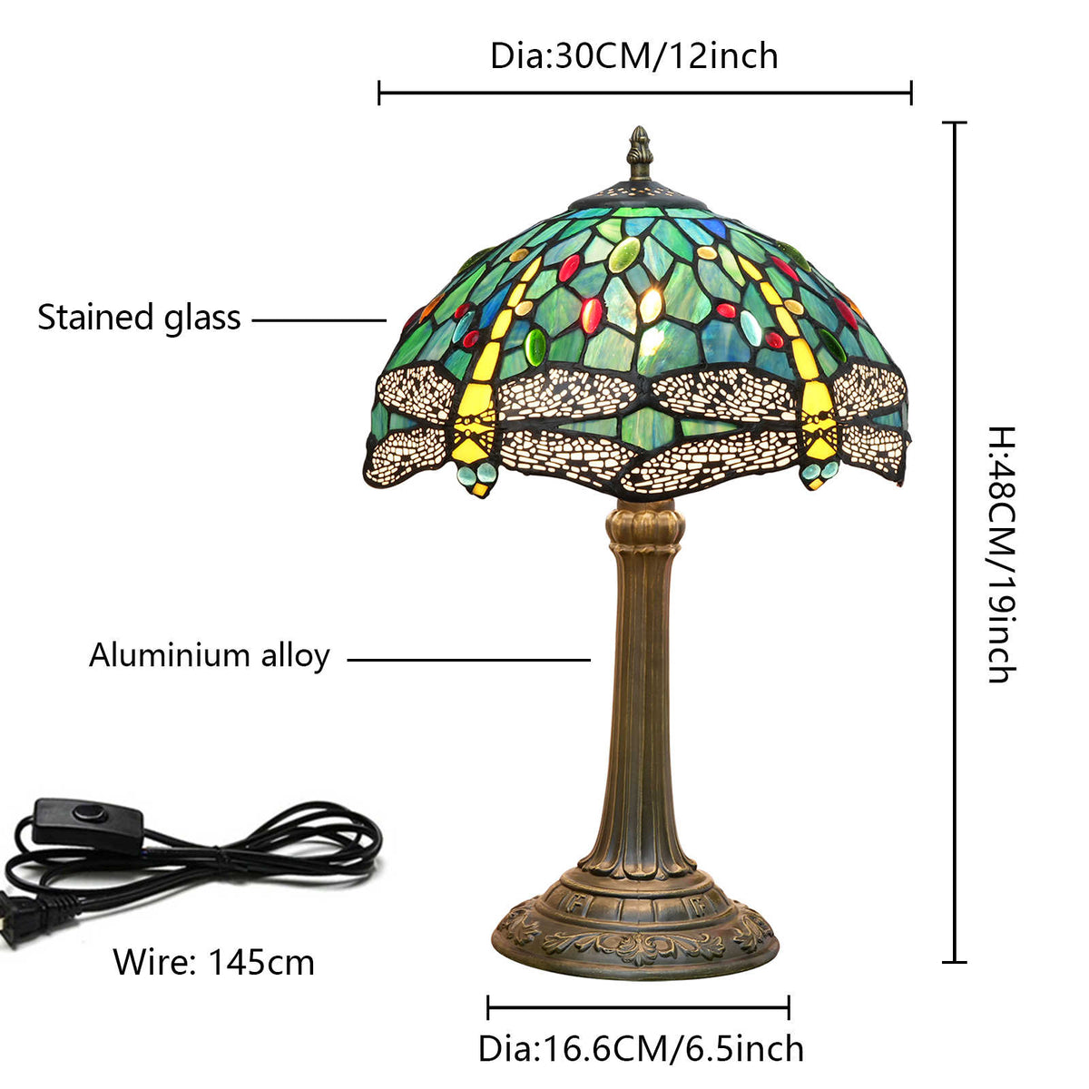 Lampe de Table Tiffany Libellule Bleue en Verre Teinté