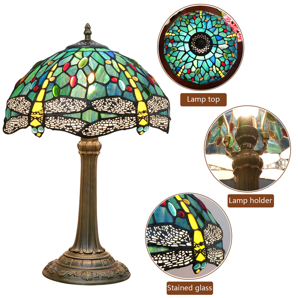 Lampe de Table Tiffany Libellule Bleue en Verre Teinté