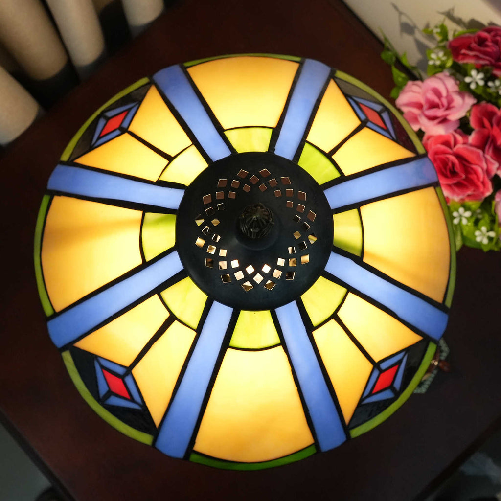 Lampe de Table en Verre Tiffany et Bronze Antique