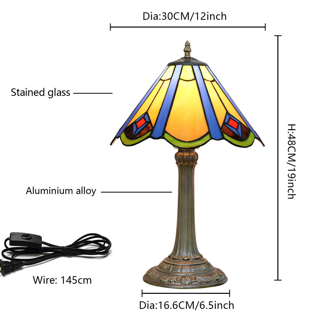 Lampe de Table en Verre Tiffany et Bronze Antique