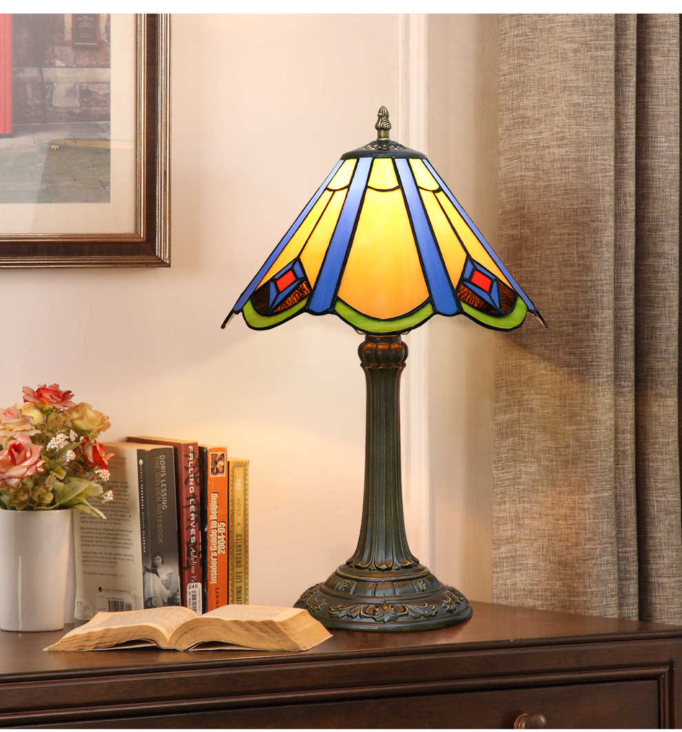 Lampe de Table en Verre Tiffany et Bronze Antique