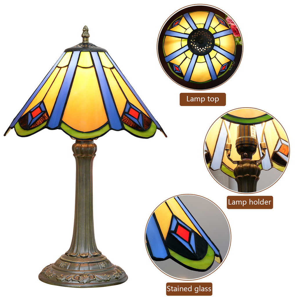 Lampe de Table en Verre Tiffany et Bronze Antique