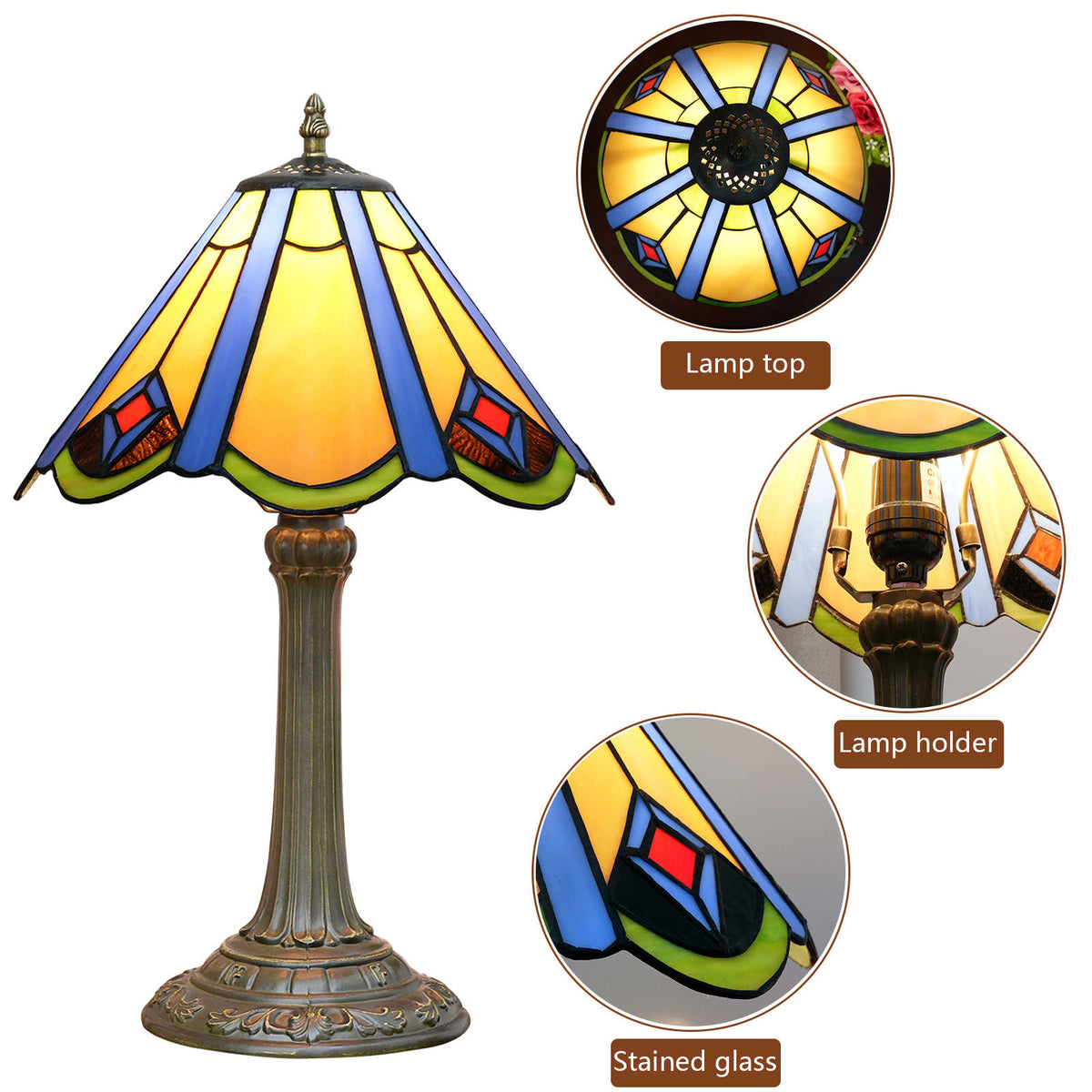Lampe de Table en Verre Tiffany et Bronze Antique