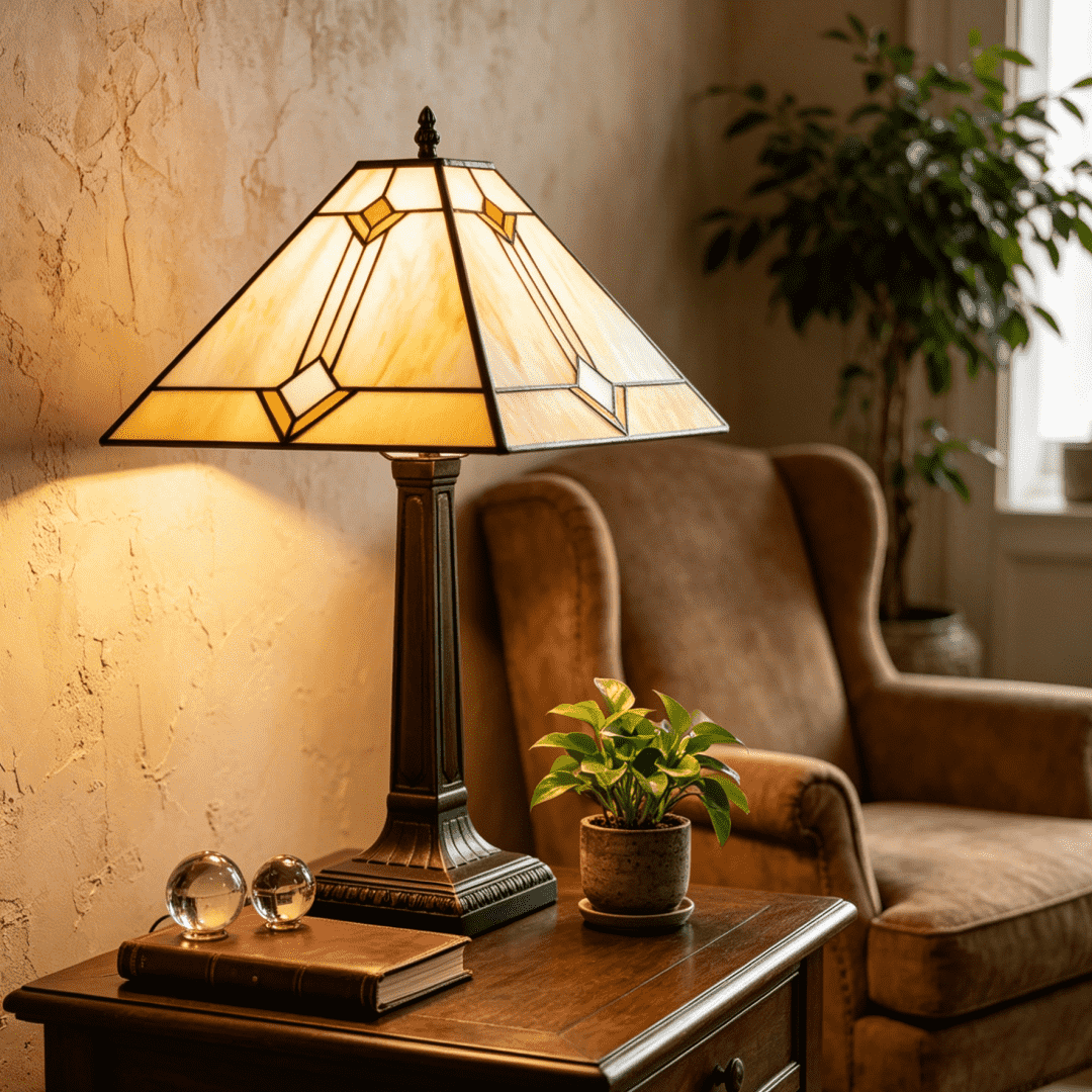 Lampe de Table en Verre Teinté Style Tiffany Ambré