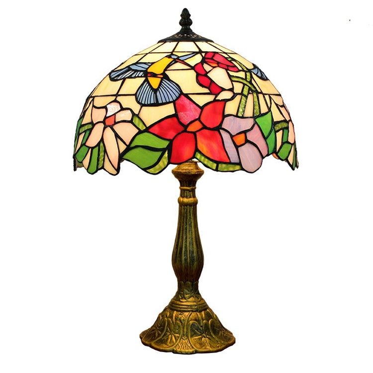 Lampe Tiffany en Vitrail Floral et Colibri
