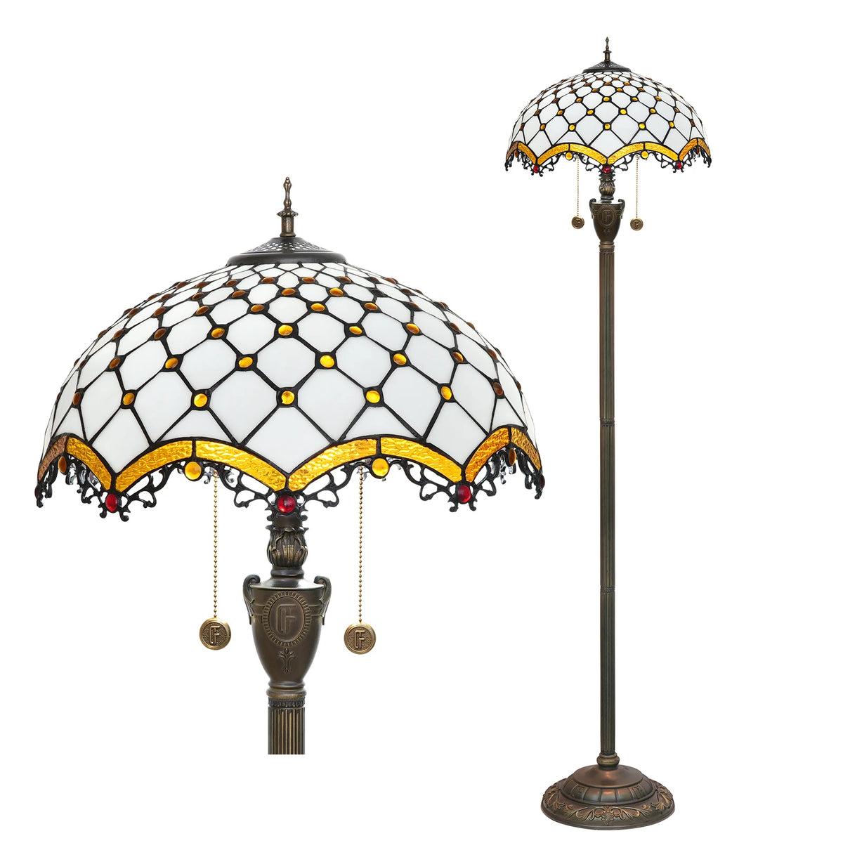 Lampadaire Vitrail Tiffany Ambre et Résine