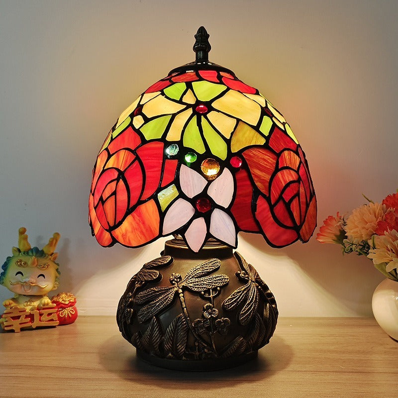 Lampe à Poser Tiffany Floral Vitrail Libellules