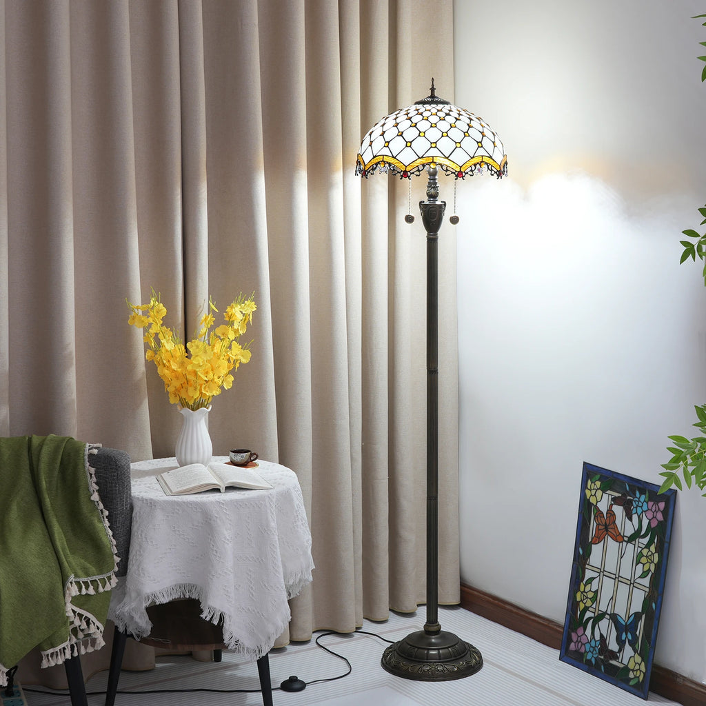 Lampadaire Vitrail Tiffany Ambre et Résine