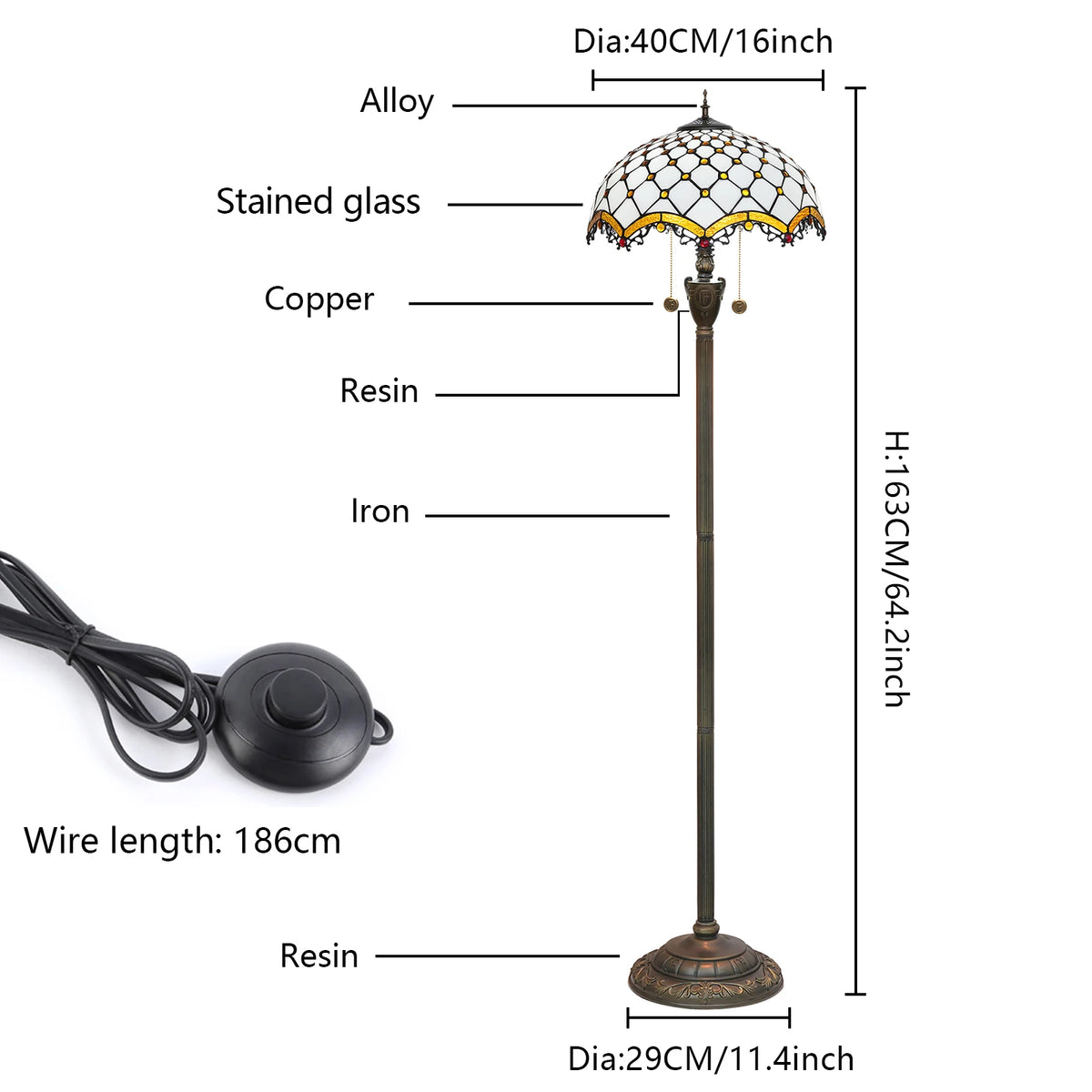 Lampadaire Vitrail Tiffany Ambre et Résine