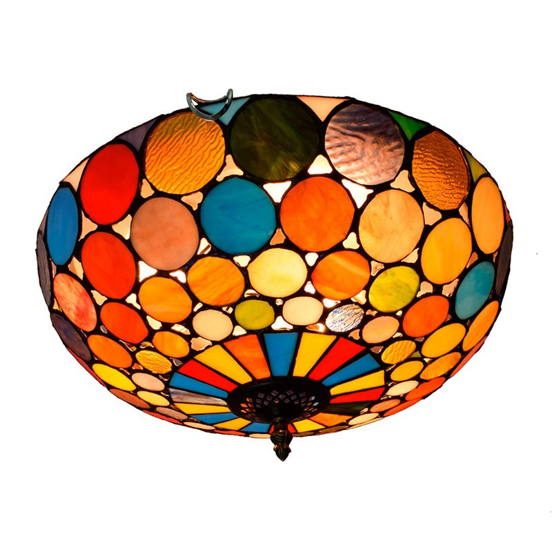 Plafonnier en Vitrail Façon Tiffany Cercles Vifs